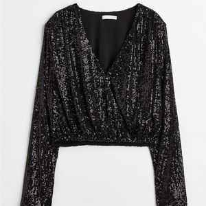 H&M Black Sequined Wrappver Blouse